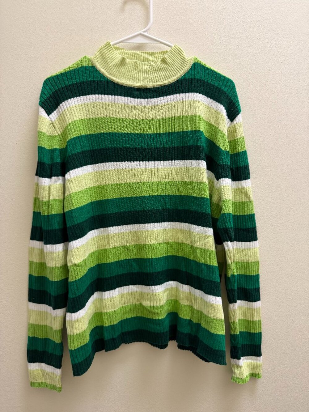Shiny By Nature Green Striped Mock Neck Sweater 3XL Plus Size